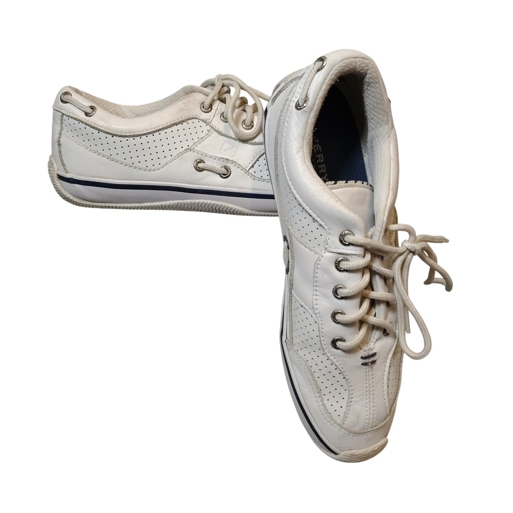 Sperry Top-Sider Womens White Leather Nautical Boat Shoe Sneakers Size 7M